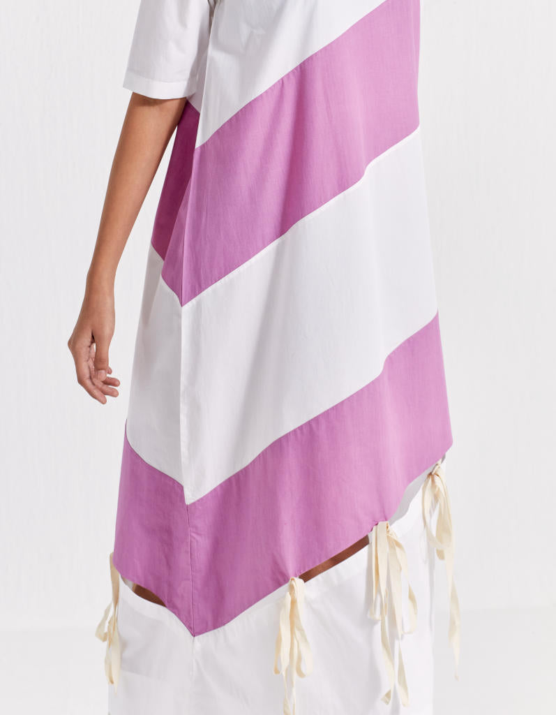 SELF TIE PANEL DRESS - LILAC + WHITE poplin by THREE for women in Singapore