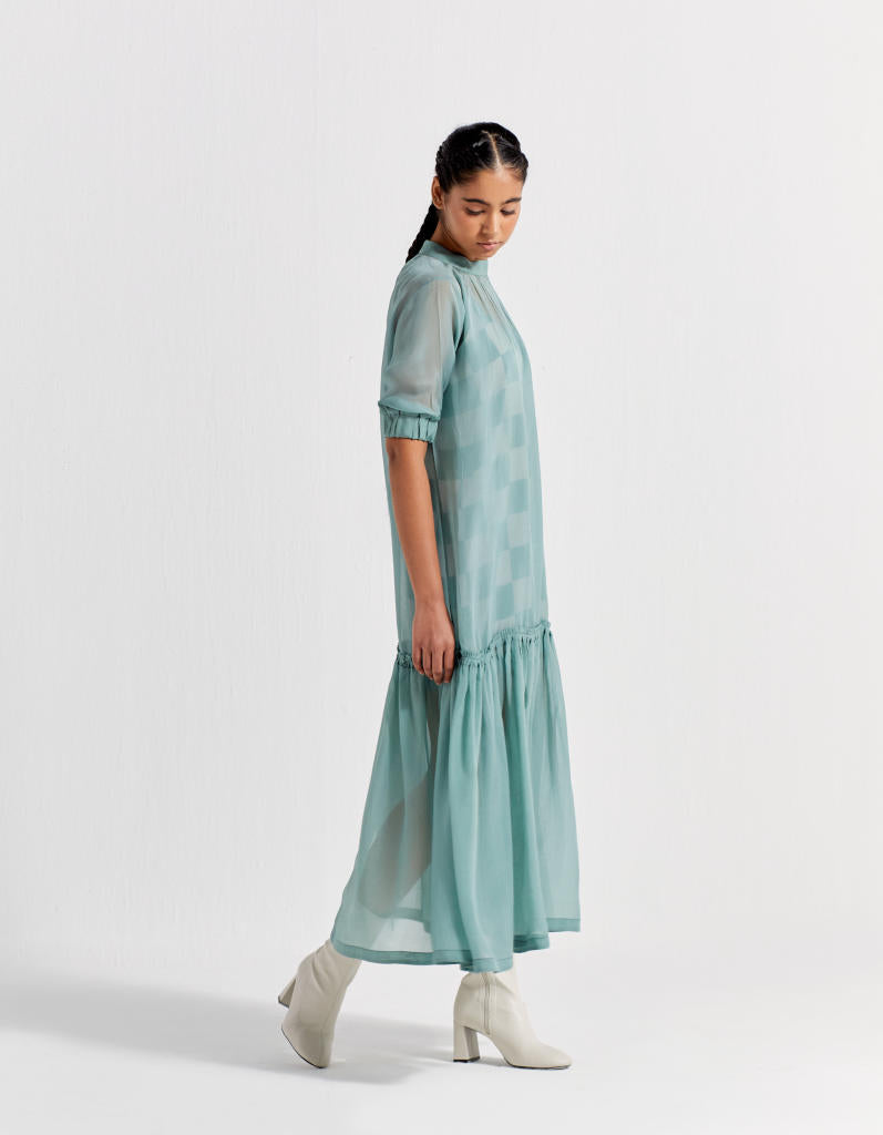SHEER BOTTOM FRILL DRESS - DRESS: JADE
SLIP: JADE CHECK organza by THREE in green color for women in Singapore