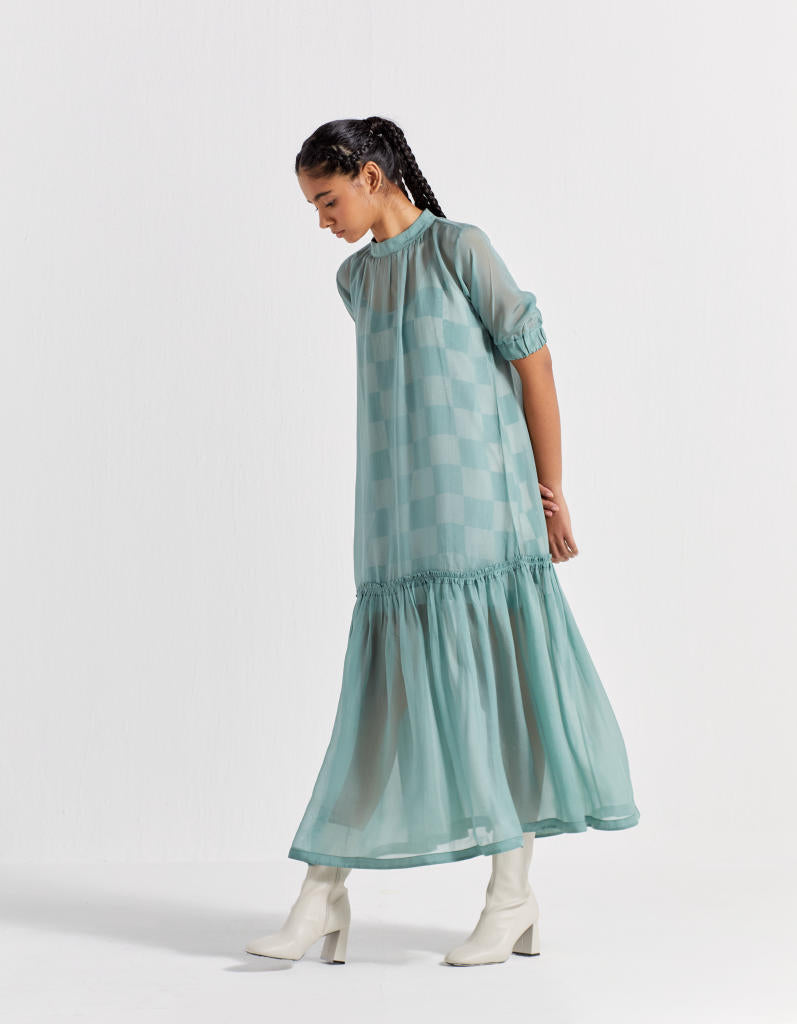 SHEER BOTTOM FRILL DRESS - DRESS: JADE
SLIP: JADE CHECK organza by THREE in green color for women in Singapore