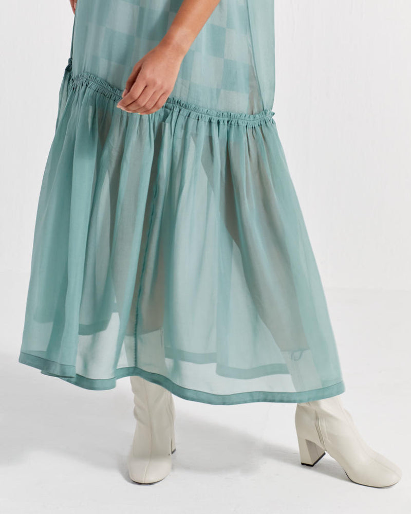 SHEER BOTTOM FRILL DRESS - DRESS: JADE
SLIP: JADE CHECK organza by THREE in green color for women in Singapore