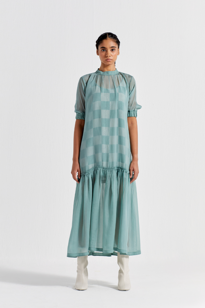 SHEER BOTTOM FRILL DRESS - DRESS: JADE
SLIP: JADE CHECK organza by THREE in green color for women in Singapore