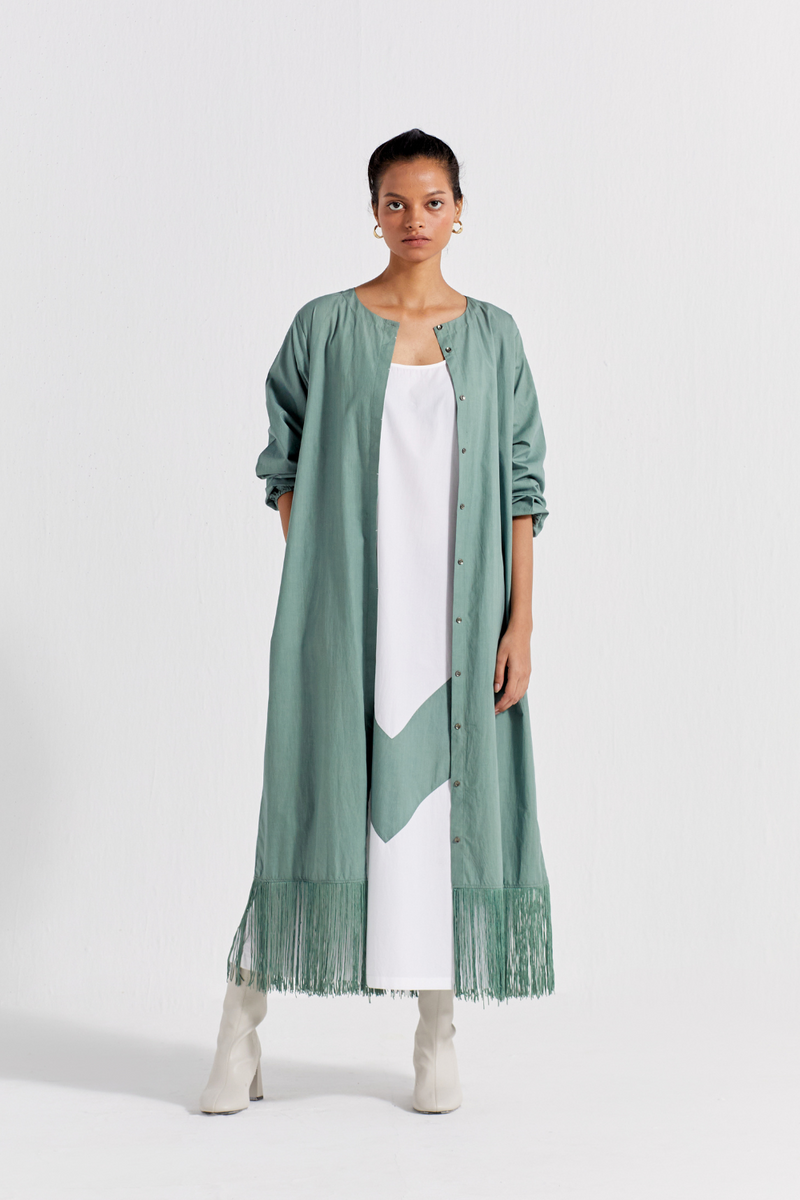 FRINGE BACK YOKE JACKET CO-ORD ( SET OF 2 ) poplin by THREE for women in Singapore
