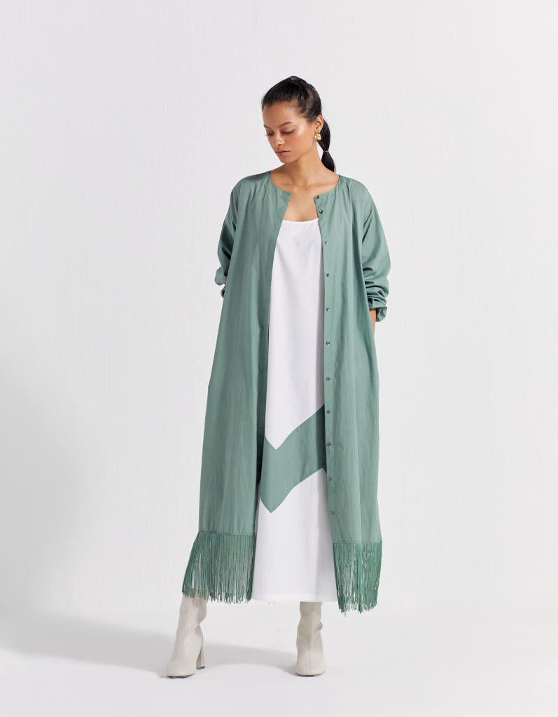 FRINGE BACK YOKE JACKET CO-ORD ( SET OF 2 ) poplin by THREE for women in Singapore