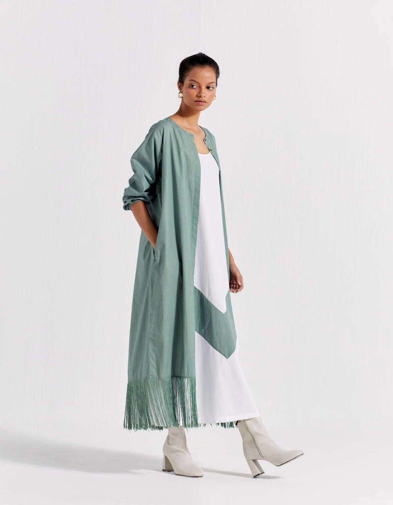 FRINGE BACK YOKE JACKET - JADE poplin by THREE in green color for women in Singapore