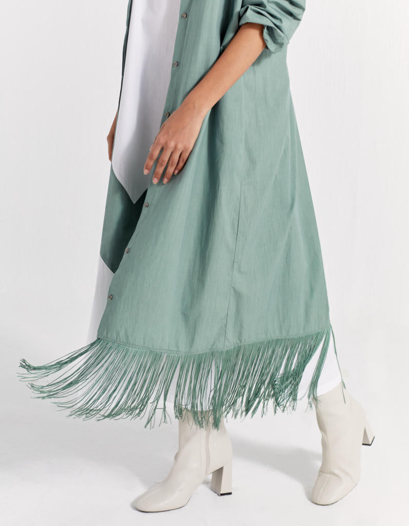 FRINGE BACK YOKE JACKET - JADE poplin by THREE in green color for women in Singapore