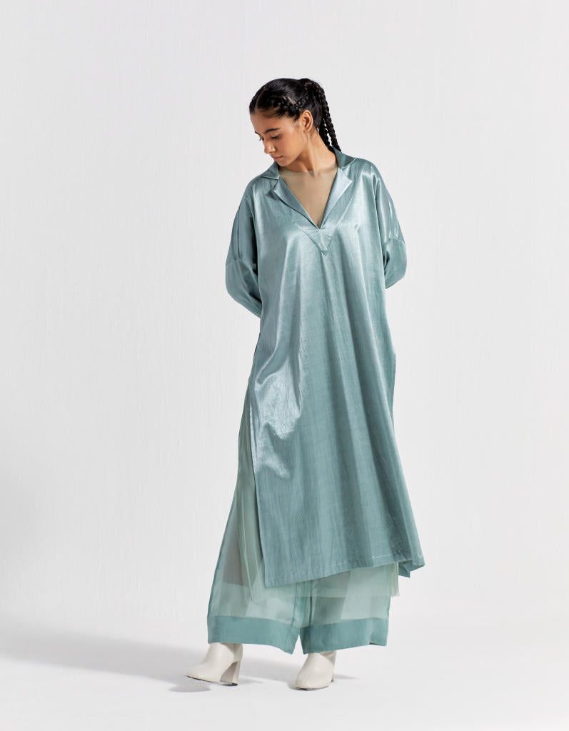 V-NECK TUNIC - JADE satin by THREE in green color for women in Singapore