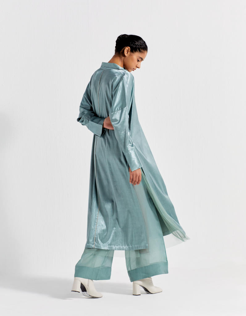 V-NECK TUNIC - JADE satin by THREE in green color for women in Singapore