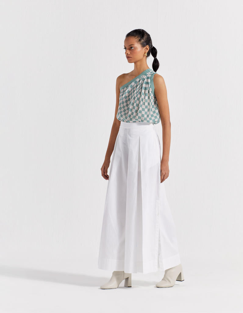 ONE SHOULDER TOP - JADE CHECK by THREE in green color for women in Singapore