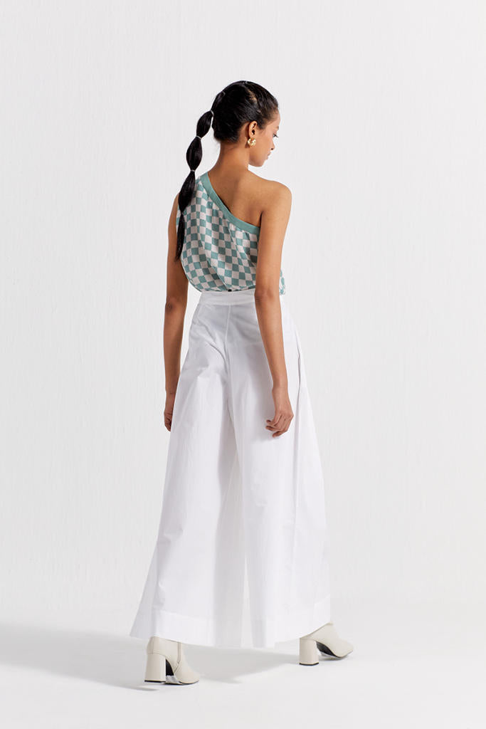 ONE SHOULDER TOP - JADE CHECK by THREE in green color for women in Singapore