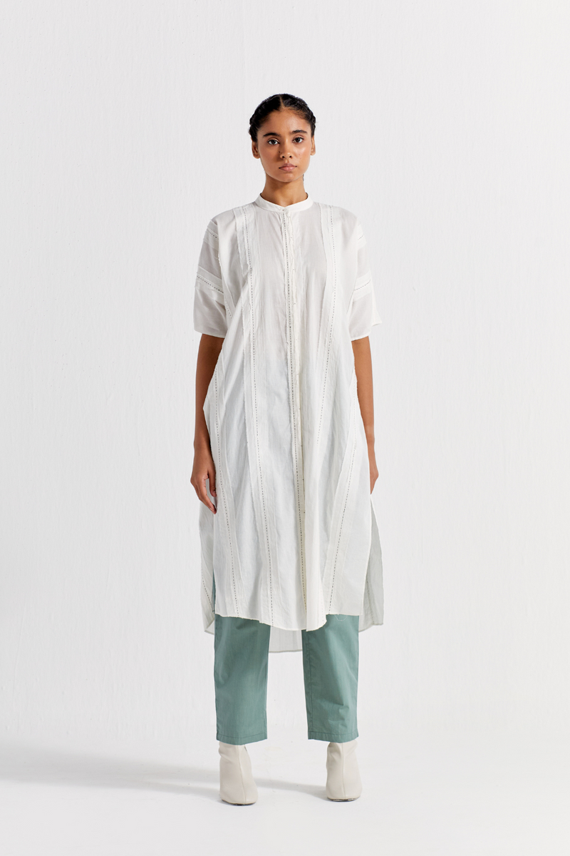 FRAYED EDGES TUNIC - WHITE mul by THREE in white color for women in Singapore