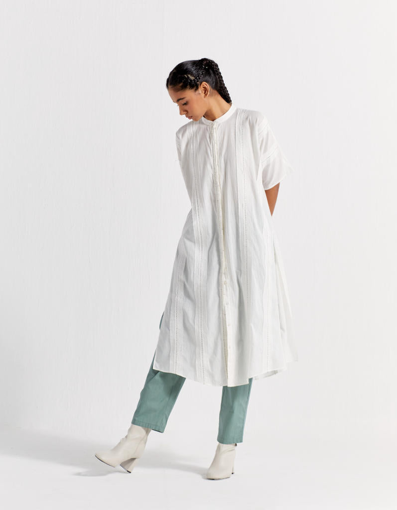 FRAYED EDGES TUNIC - WHITE mul by THREE in white color for women in Singapore