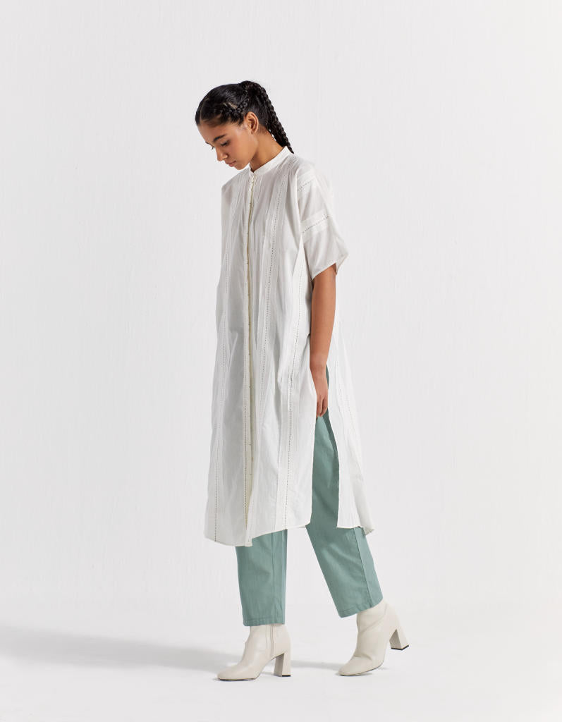 FRAYED EDGES TUNIC - WHITE mul by THREE in white color for women in Singapore