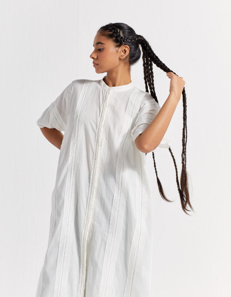 FRAYED EDGES TUNIC - WHITE mul by THREE in white color for women in Singapore