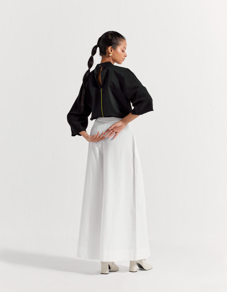 FLORAL APPLIQUE TOP - BLACK poplin by THREE in black color for women in Singapore
