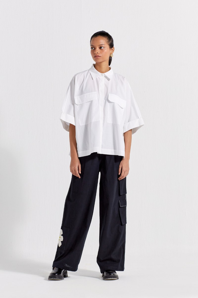 APPLIQUE CARGO BOTTOM - BLACK by THREE in black color for women in Singapore