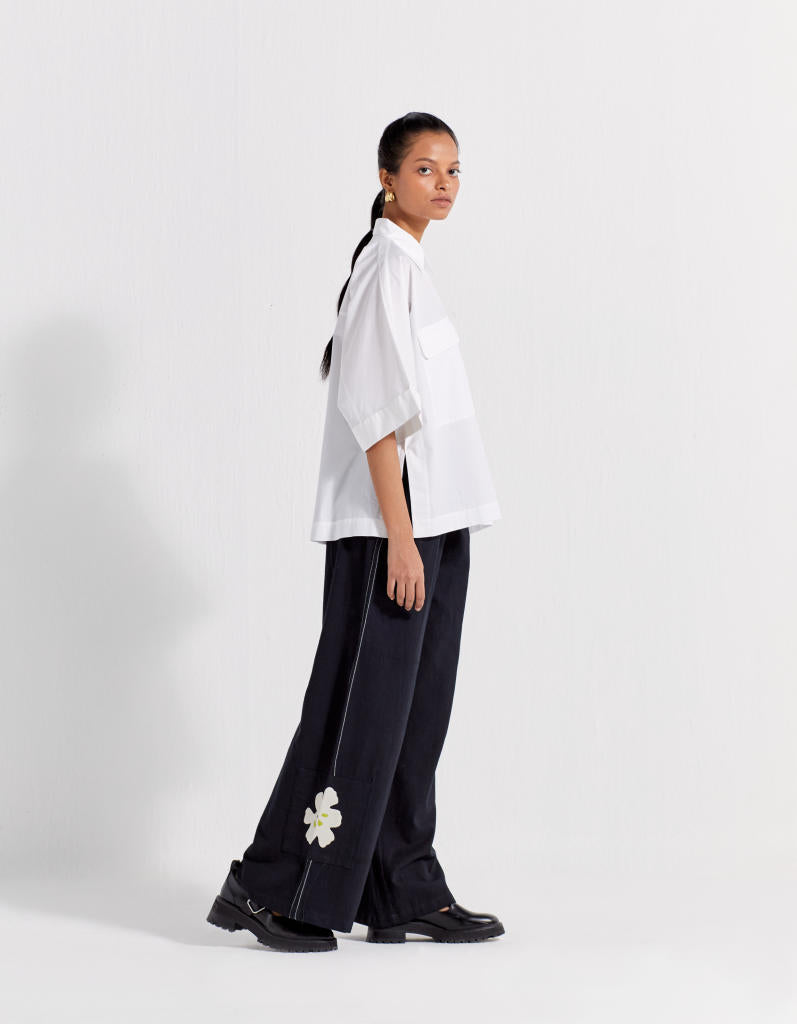 APPLIQUE CARGO BOTTOM - BLACK by THREE in black color for women in Singapore