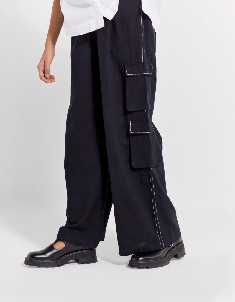 APPLIQUE CARGO BOTTOM - BLACK by THREE in black color for women in Singapore