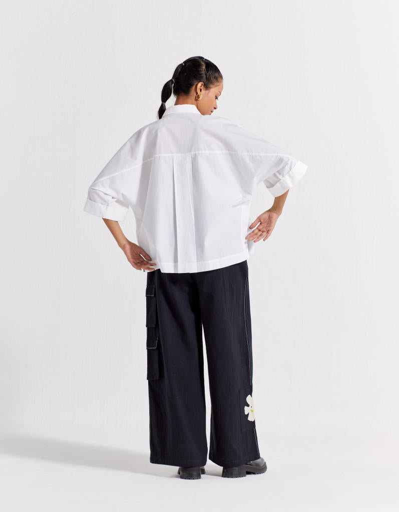 ANTI-FIT SHIRT CO-ORD ( SET OF 2 ) poplin by THREE in white color for women in Singapore