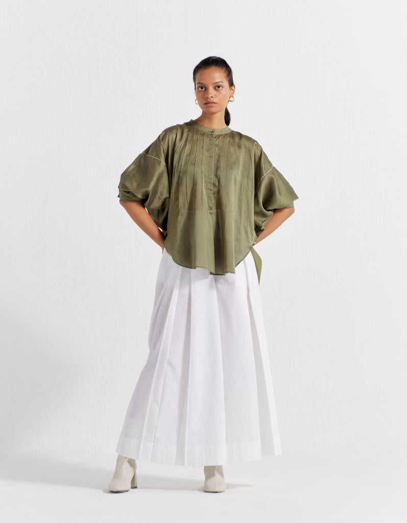 BAT SLEEVE TOP - OLIVE chanderi by THREE in olive color for women in Singapore