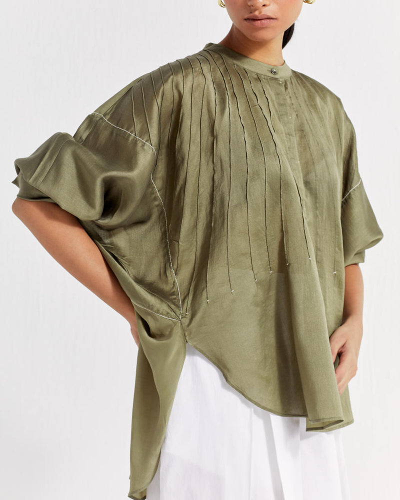 BAT SLEEVE TOP - OLIVE chanderi by THREE in olive color for women in Singapore