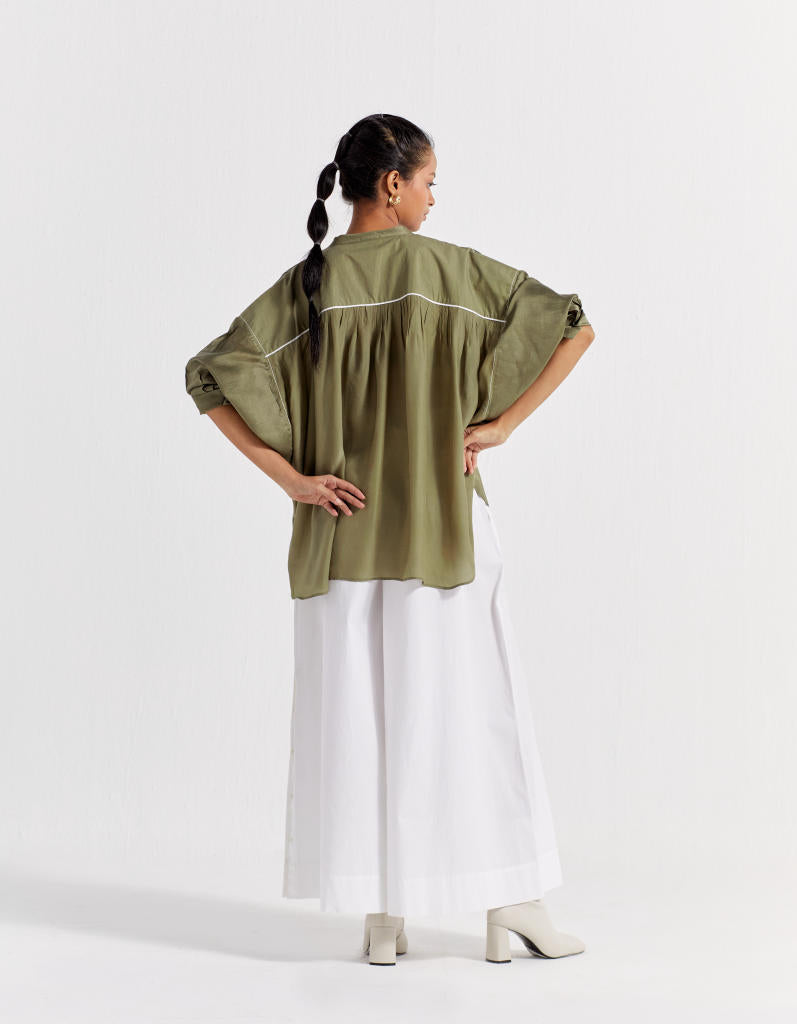 BAT SLEEVE TOP - OLIVE chanderi by THREE in olive color for women in Singapore
