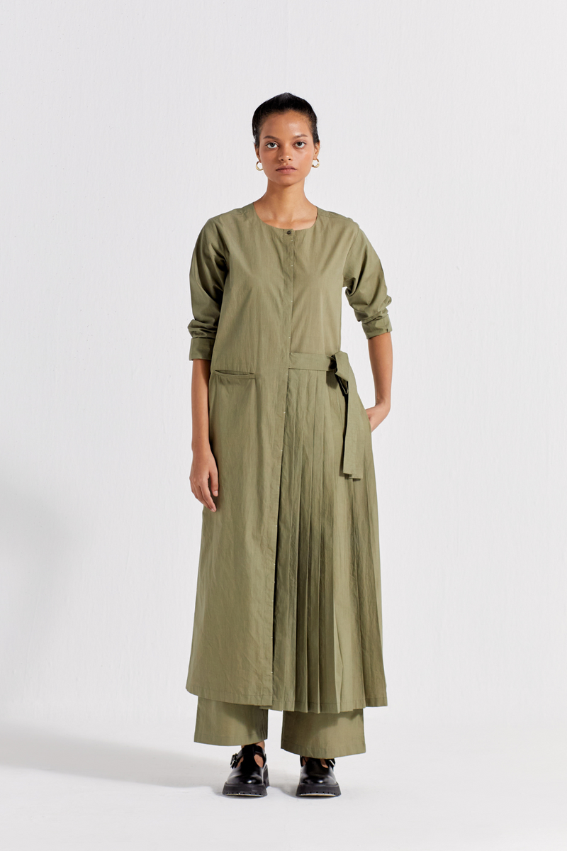 FRONT PLEAT JACKET - SAP GREEN poplin by THREE in green color for women in Singapore