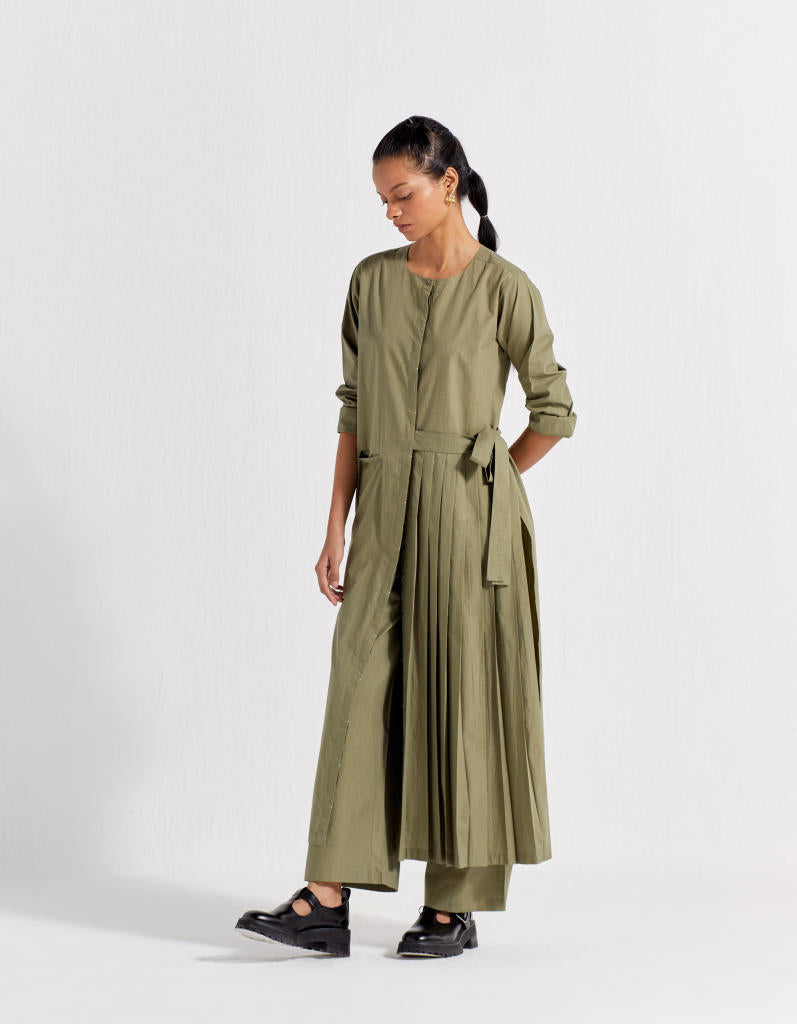 FRONT PLEAT JACKET - SAP GREEN poplin by THREE in green color for women in Singapore