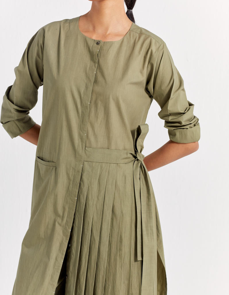 FRONT PLEAT JACKET CO-ORD ( SET OF 2 ) poplin by THREE in olive color for women in Singapore