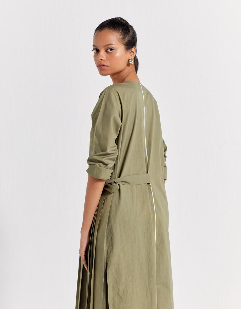 FRONT PLEAT JACKET - SAP GREEN poplin by THREE in green color for women in Singapore