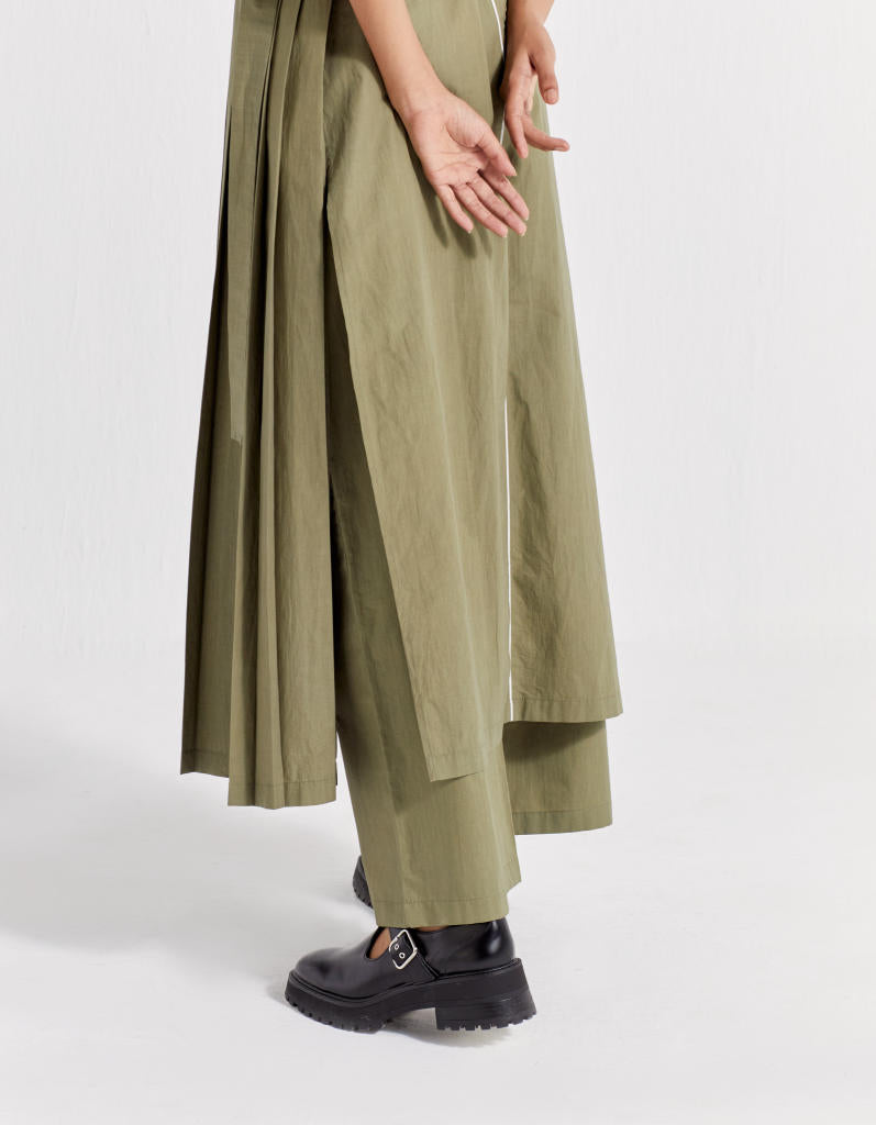 FRONT PLEAT JACKET CO-ORD ( SET OF 2 ) poplin by THREE in olive color for women in Singapore