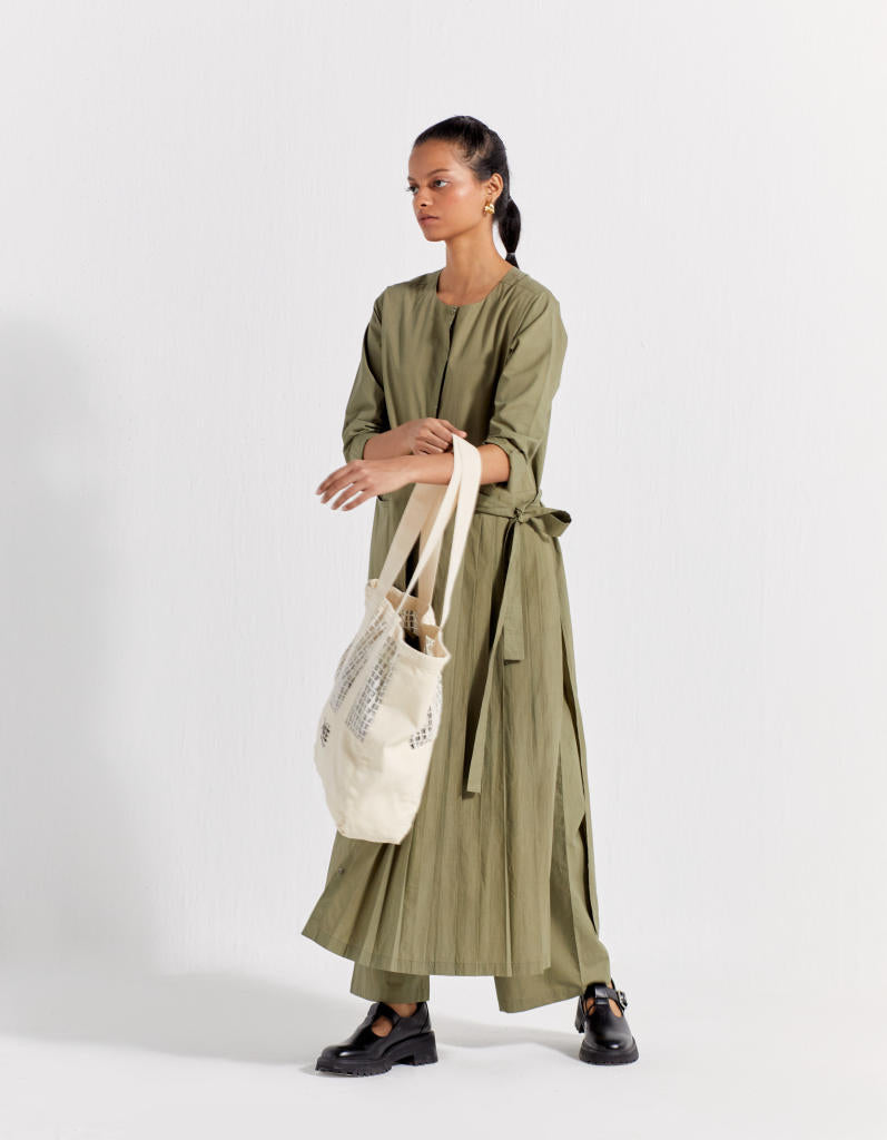 FRONT PLEAT JACKET CO-ORD ( SET OF 2 ) poplin by THREE in olive color for women in Singapore