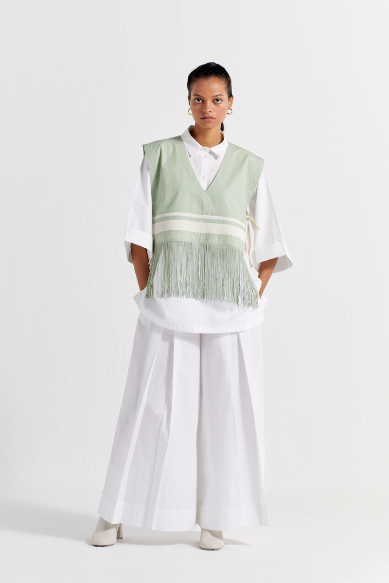 FRINGE CROP OVERLAY SHIRT - SHIRT : WHITE
OVERLAY : MINT poplin by THREE in mint color for women in Singapore