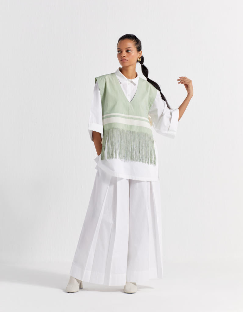 FRINGE CROP OVERLAY SHIRT - SHIRT : WHITE
OVERLAY : MINT poplin by THREE in mint color for women in Singapore