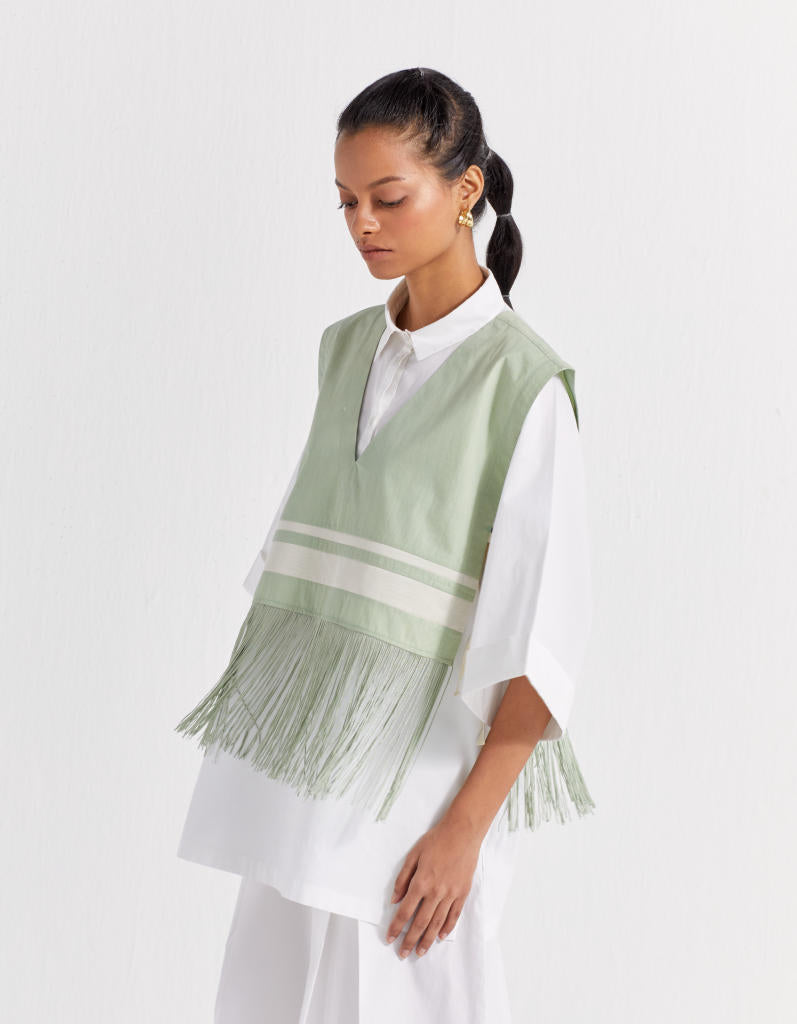 FRINGE CROP OVERLAY SHIRT - SHIRT : WHITE
OVERLAY : MINT poplin by THREE in mint color for women in Singapore