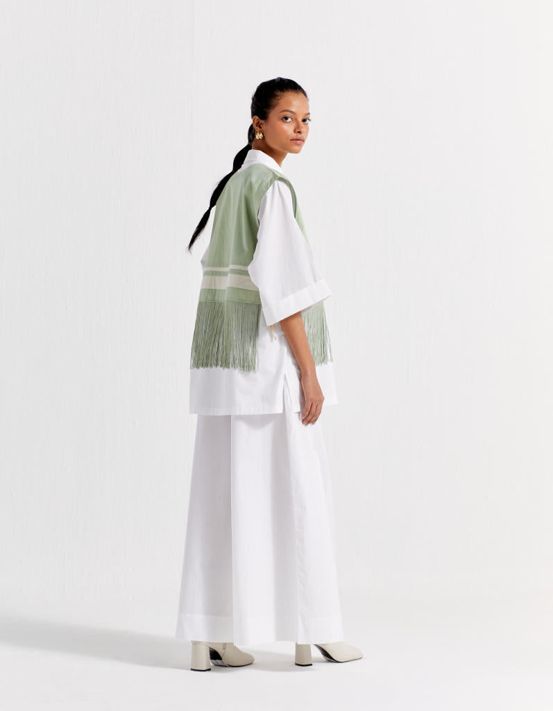 FRINGE CROP OVERLAY SHIRT - SHIRT : WHITE
OVERLAY : MINT poplin by THREE in mint color for women in Singapore