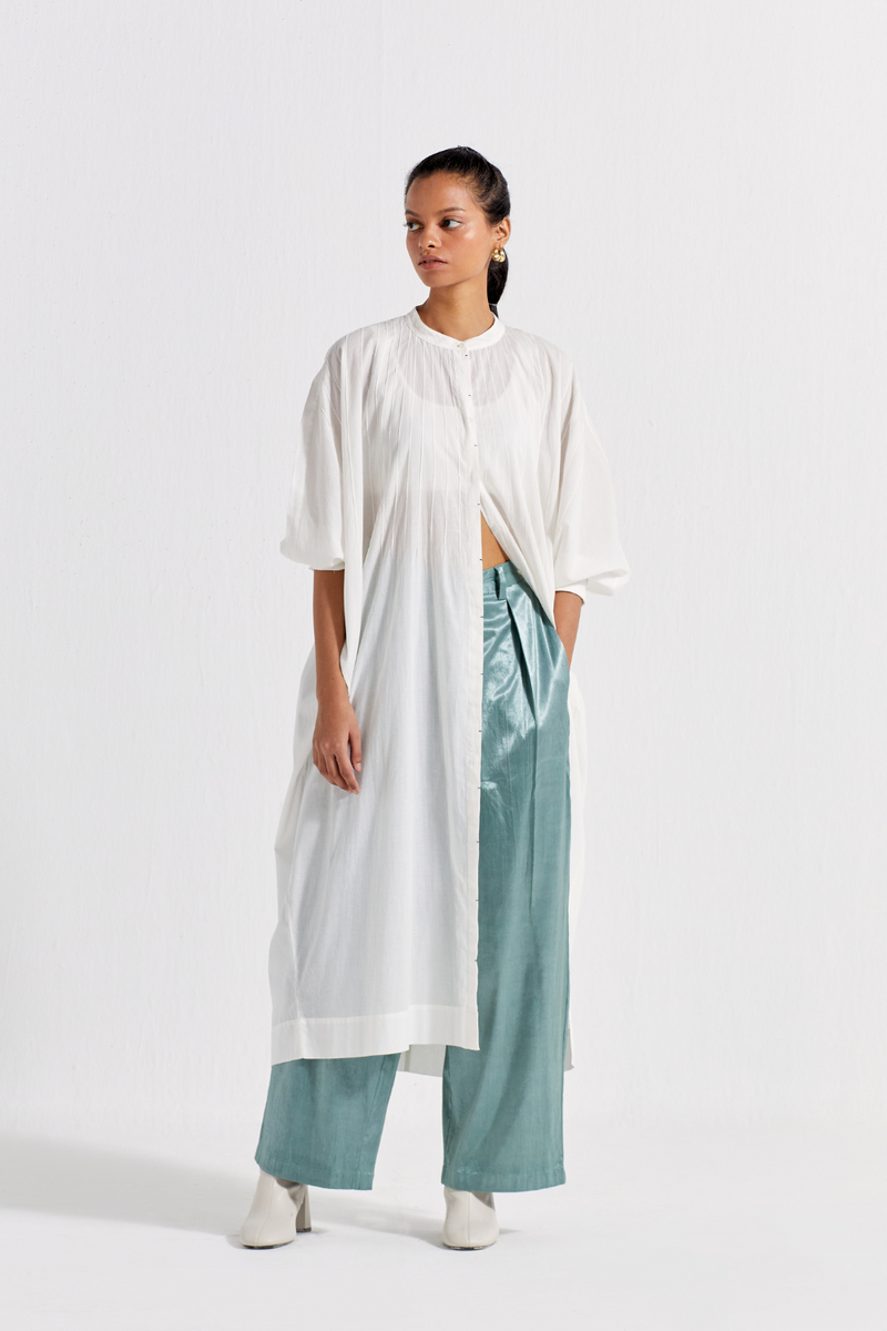 PINTUCK KAFTAN CO-ORD ( SET OF 2 ) satin by THREE in white color for women in Singapore
