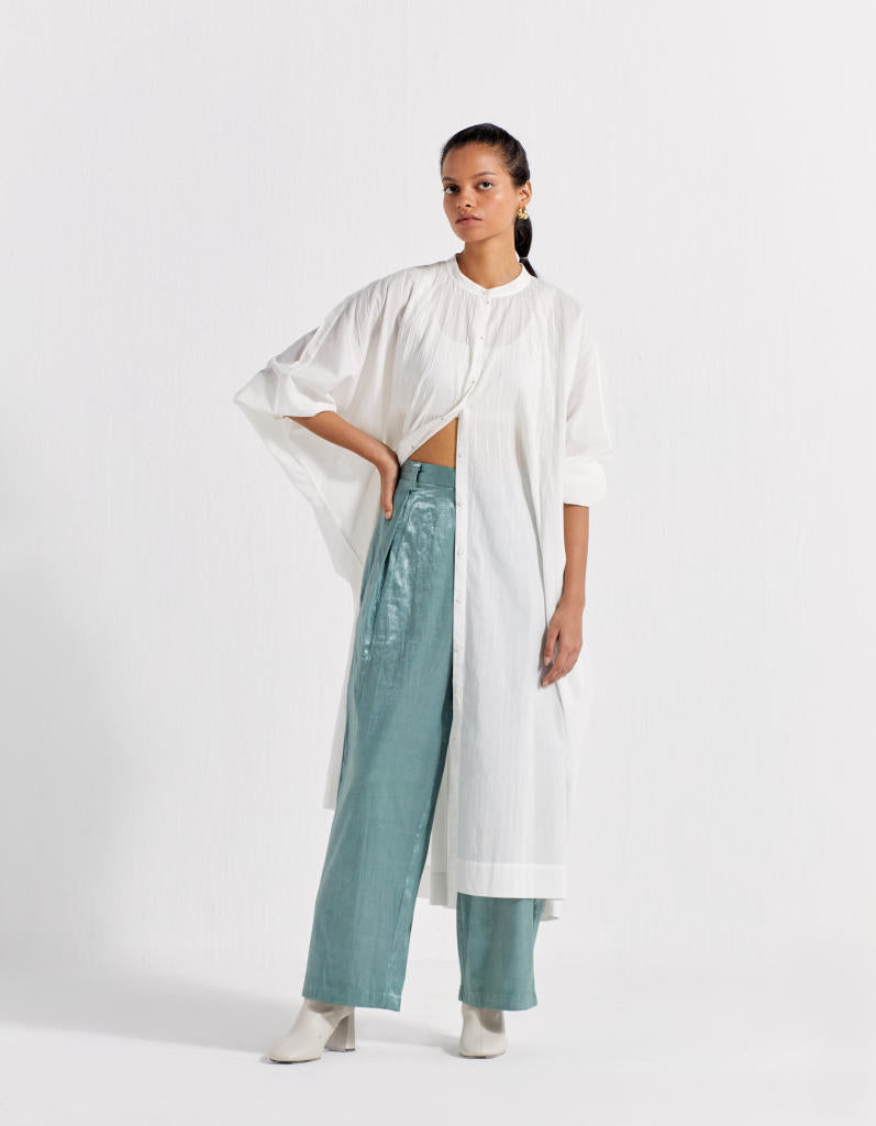 PINTUCK KAFTAN CO-ORD ( SET OF 2 ) satin by THREE in white color for women in Singapore