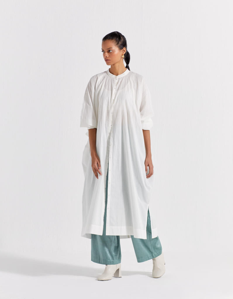 PINTUCK KAFTAN CO-ORD ( SET OF 2 ) satin by THREE in white color for women in Singapore