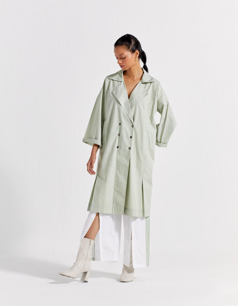 DRAWSTRING FLORAL OVERLAY CO-ORD ( SET OF 2) poplin by THREE in mint color for women in Singapore