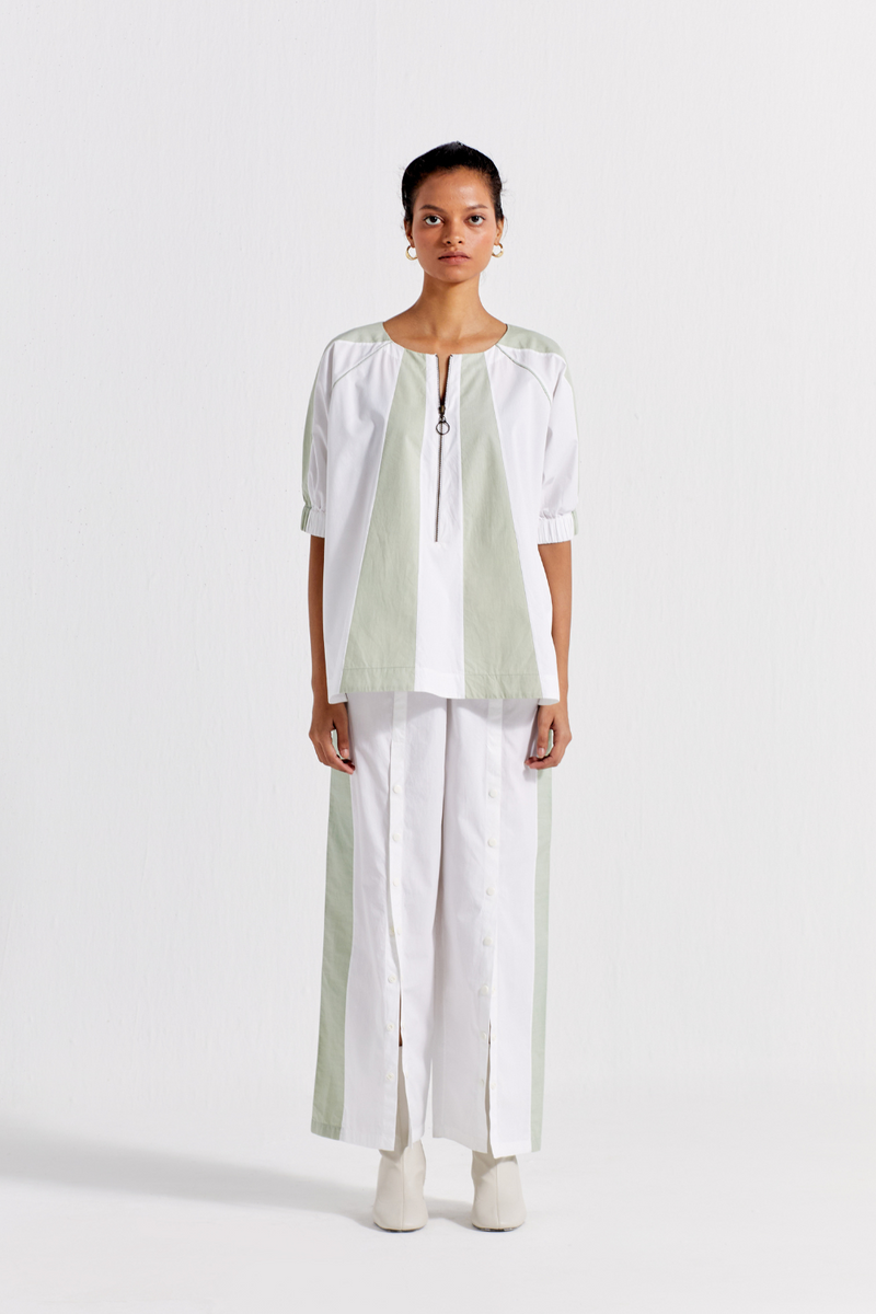 PANELLED TOP - MINT + WHITE poplin by THREE in mint color for women in Singapore
