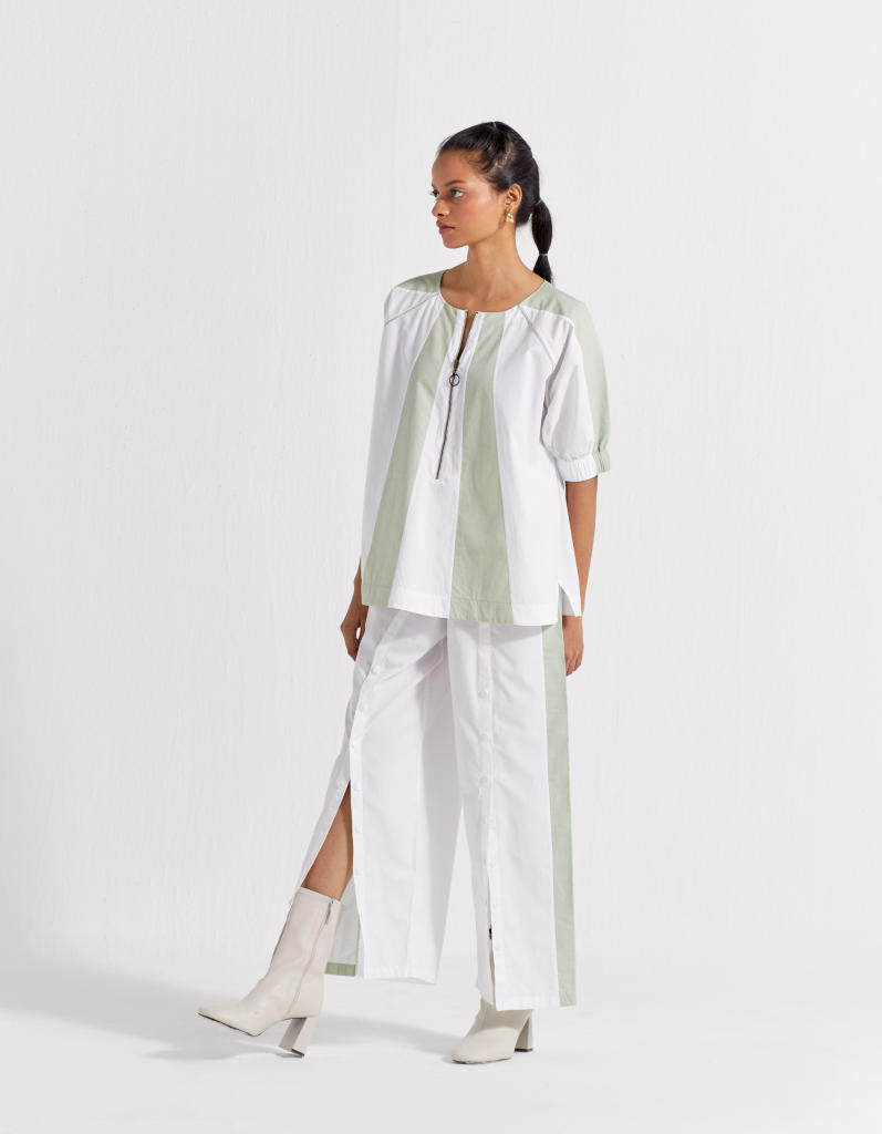 PANELLED TOP - MINT + WHITE poplin by THREE in mint color for women in Singapore
