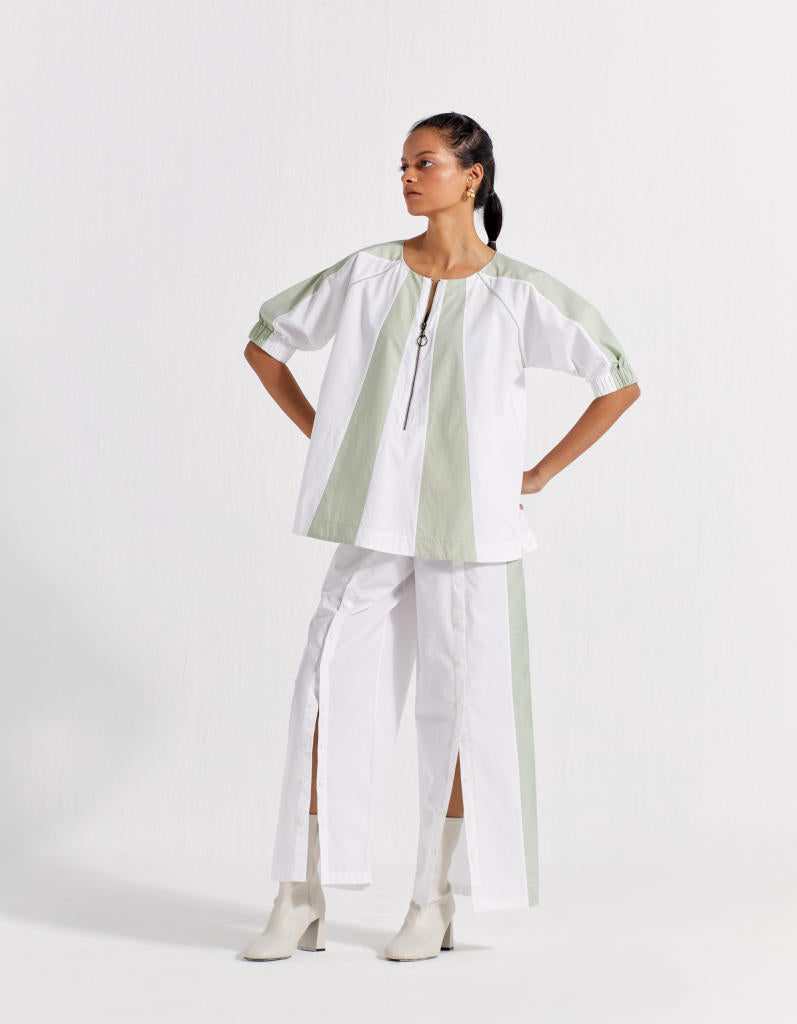 PANELLED TOP - MINT + WHITE poplin by THREE in mint color for women in Singapore