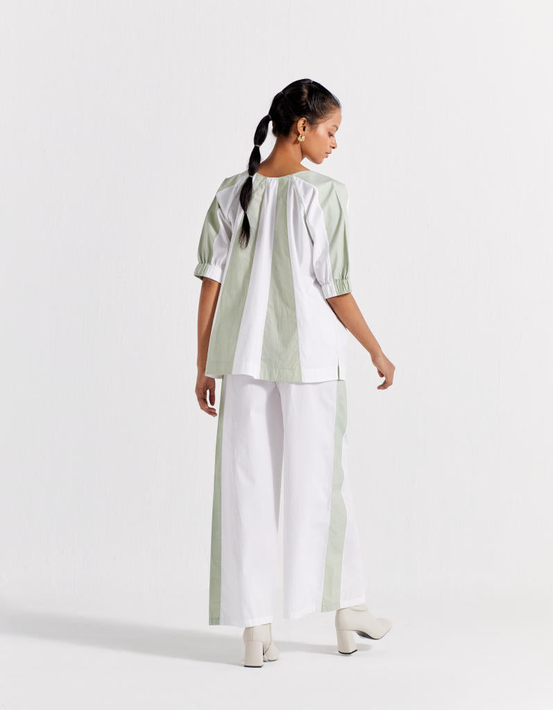 PANELLED TOP - MINT + WHITE poplin by THREE in mint color for women in Singapore