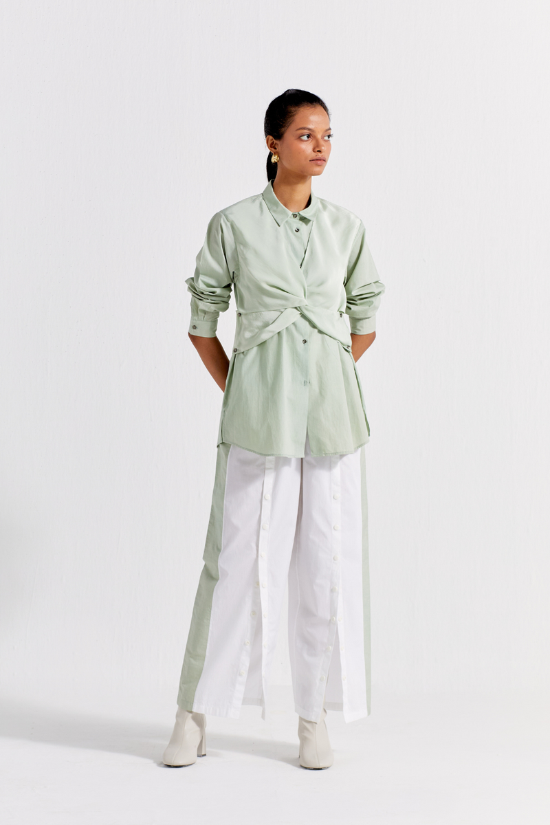 FRONT TWIST SHIRT - MINT poplin by THREE in mint color for women in Singapore