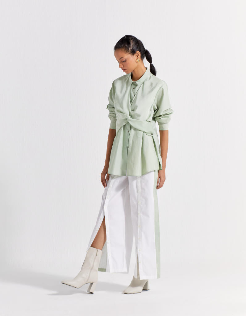 FRONT TWIST SHIRT - MINT poplin by THREE in mint color for women in Singapore