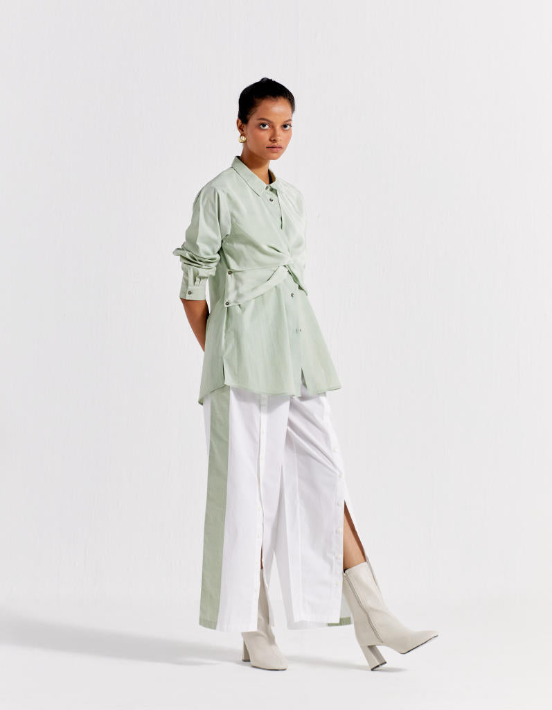FRONT TWIST SHIRT - MINT poplin by THREE in mint color for women in Singapore