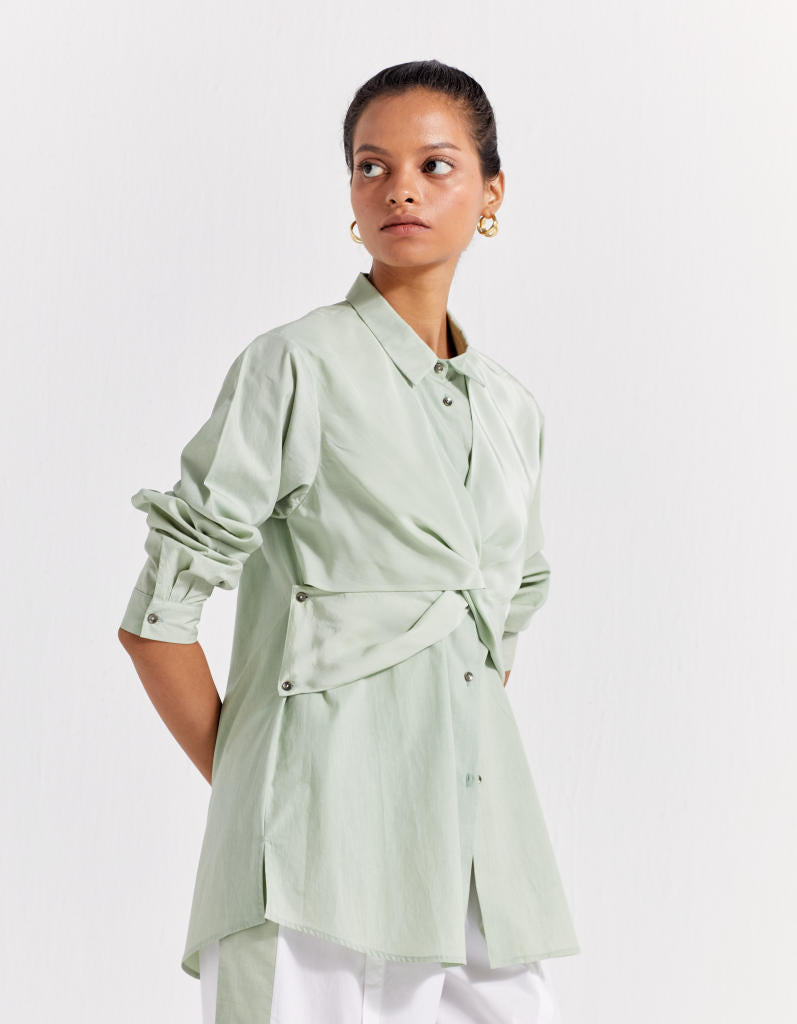FRONT TWIST SHIRT - MINT poplin by THREE in mint color for women in Singapore