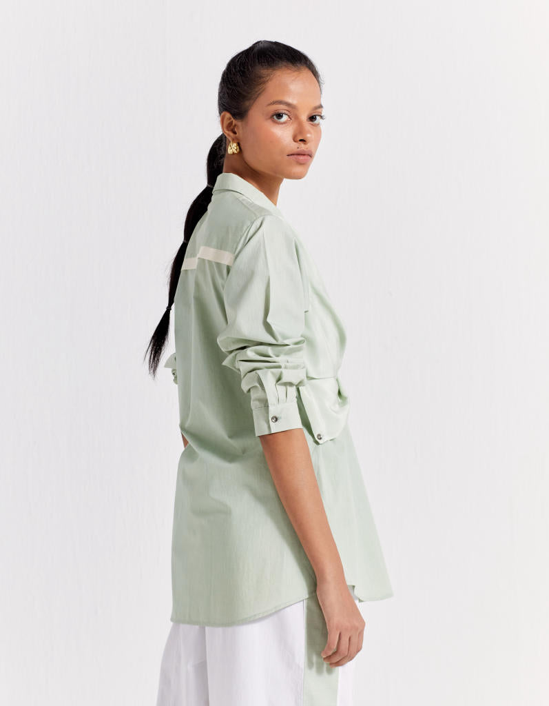 FRONT TWIST SHIRT - MINT poplin by THREE in mint color for women in Singapore