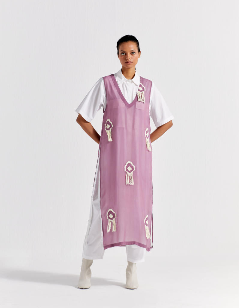BOTTOM FRINGE SHIRT - WHITE poplin by THREE in white color for women in Singapore