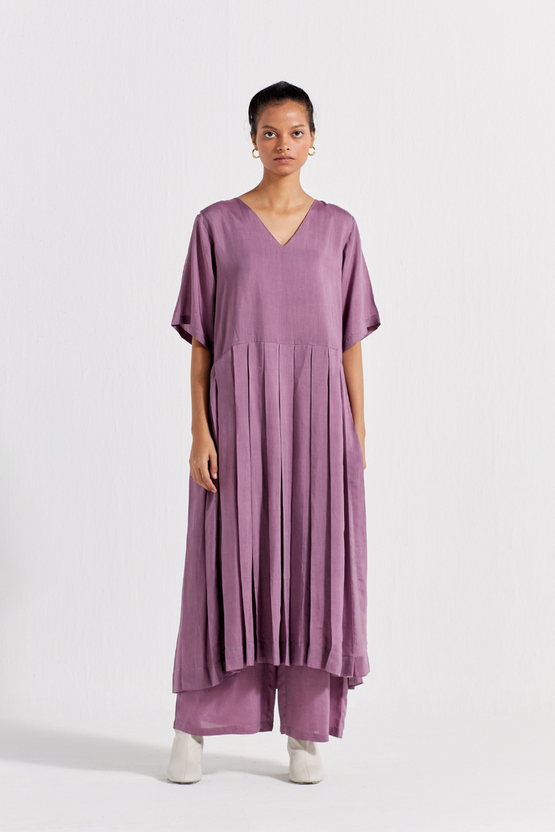 WAIST PLEAT TUNIC - LILAC bemberg by THREE for women in Singapore